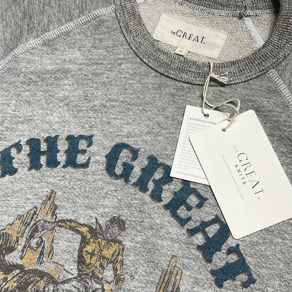 NWT The Great. College Sweatshirt with Rodeo Graphic Soft Heather Grey. Size 0. - Picture 3 of 7